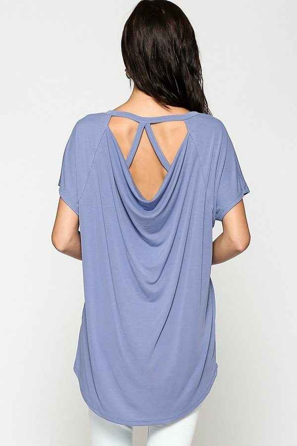 Scoop Neckline Cupro Solid Top – Denim Blue