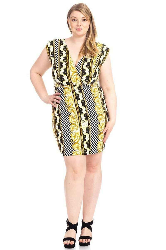 Plus Size Boarder Print V-neck Bodycon Dress