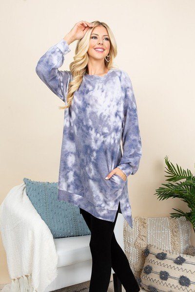 Ultra Cozy Tie Dye French Terry Brush Oversize Casual Pullover - It's a Girly Place