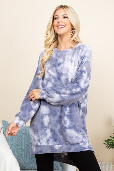 Ultra Cozy Tie Dye French Terry Brush Oversize Casual Pullover - It's a Girly Place