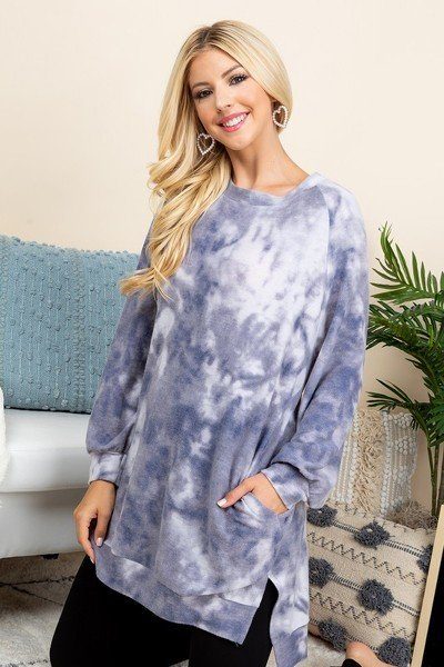 Ultra Cozy Tie Dye French Terry Brush Oversize Casual Pullover - It's a Girly Place