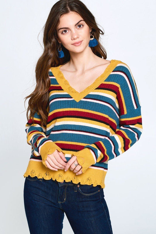 Multi-colored Variegated Striped Knit Sweater - It's a Girly Place