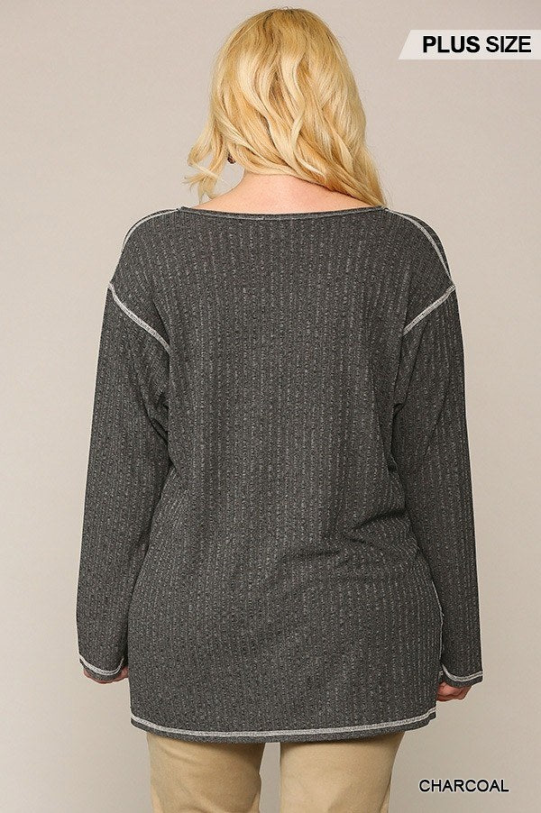 Two-tone Ribbed Tunic Top With Side Slits - It's a Girly Place