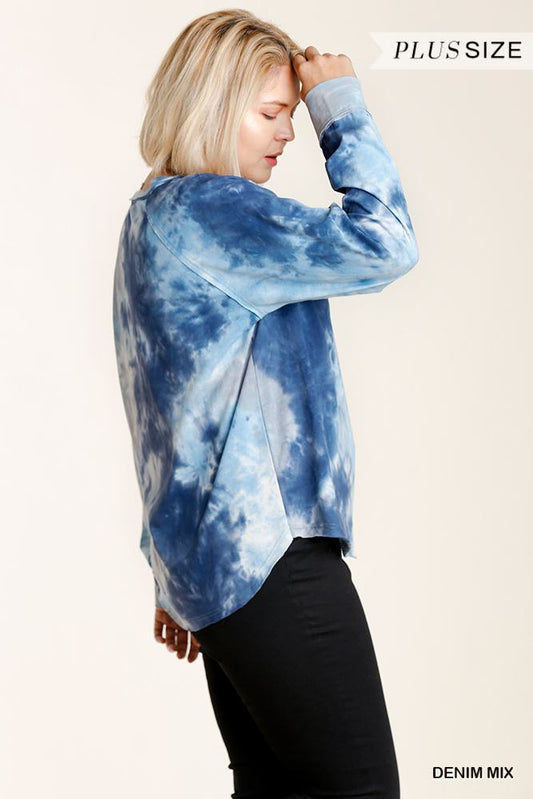 Tie-dye Button Front Long Raglan Sleeve Top With Raw Hem - It's a Girly Place