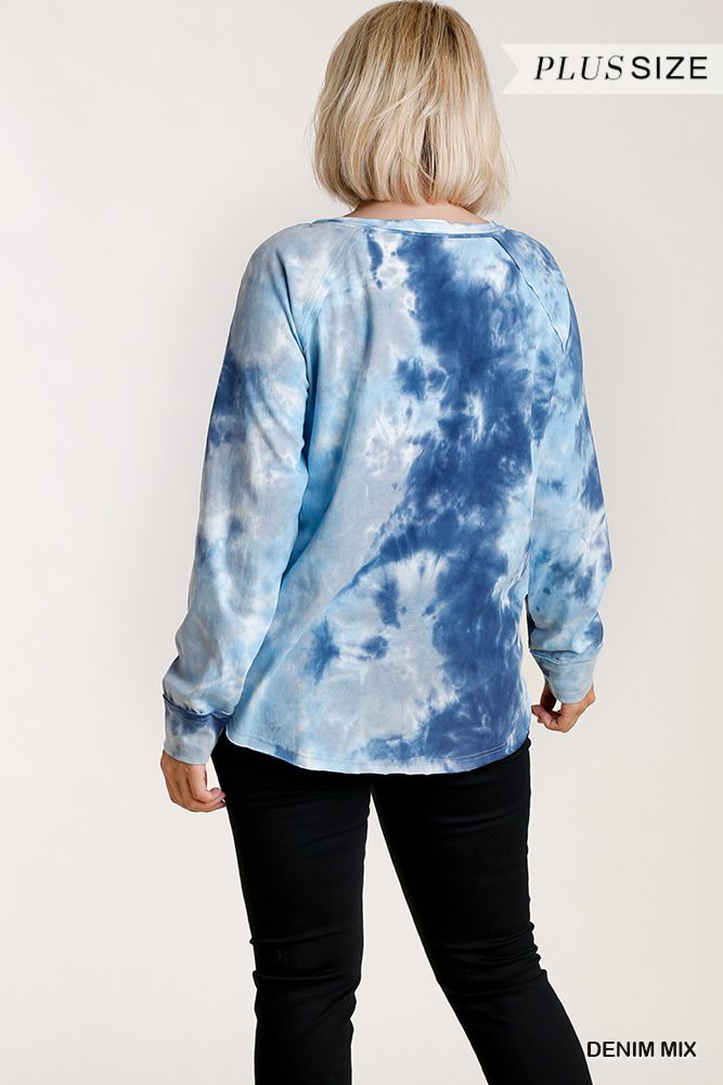 Tie-dye Button Front Long Raglan Sleeve Top With Raw Hem - It's a Girly Place
