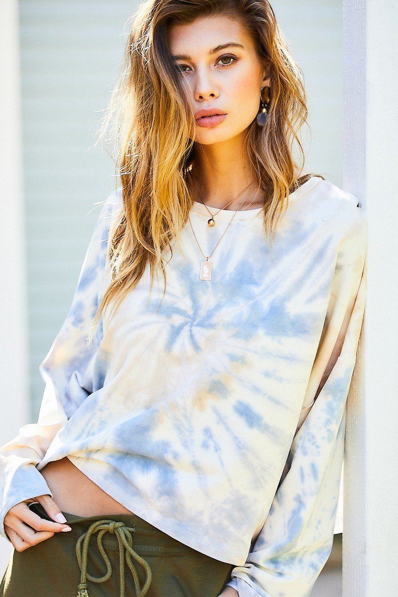 Round Neck Oversize Fit Crop Tie-dye French Terry Pullover - It's a Girly Place