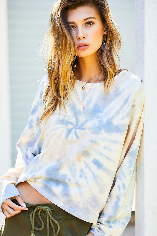 Round Neck Oversize Fit Crop Tie-dye French Terry Pullover - It's a Girly Place