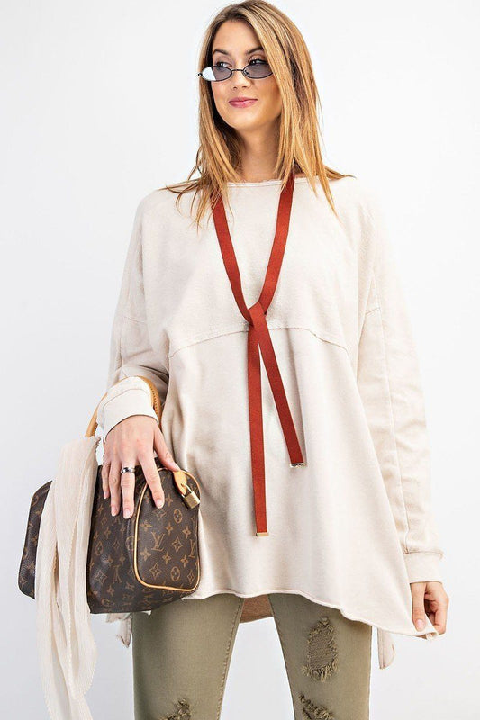 Terry Knit Upside Down Detailing Side Slits Pullover Tunic - It's a Girly Place