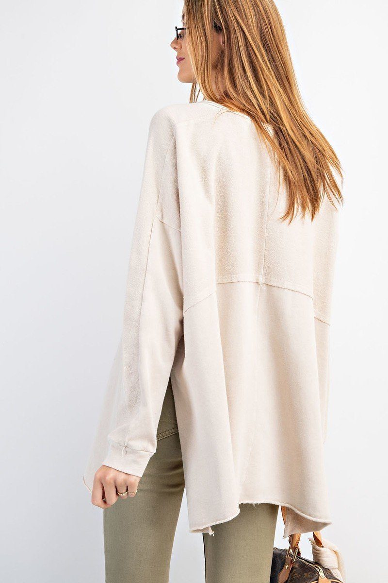 Terry Knit Upside Down Detailing Side Slits Pullover Tunic - It's a Girly Place