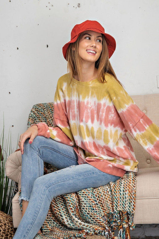 Ombre Dye Terry Knit Banded Bottom Pullover - It's a Girly Place