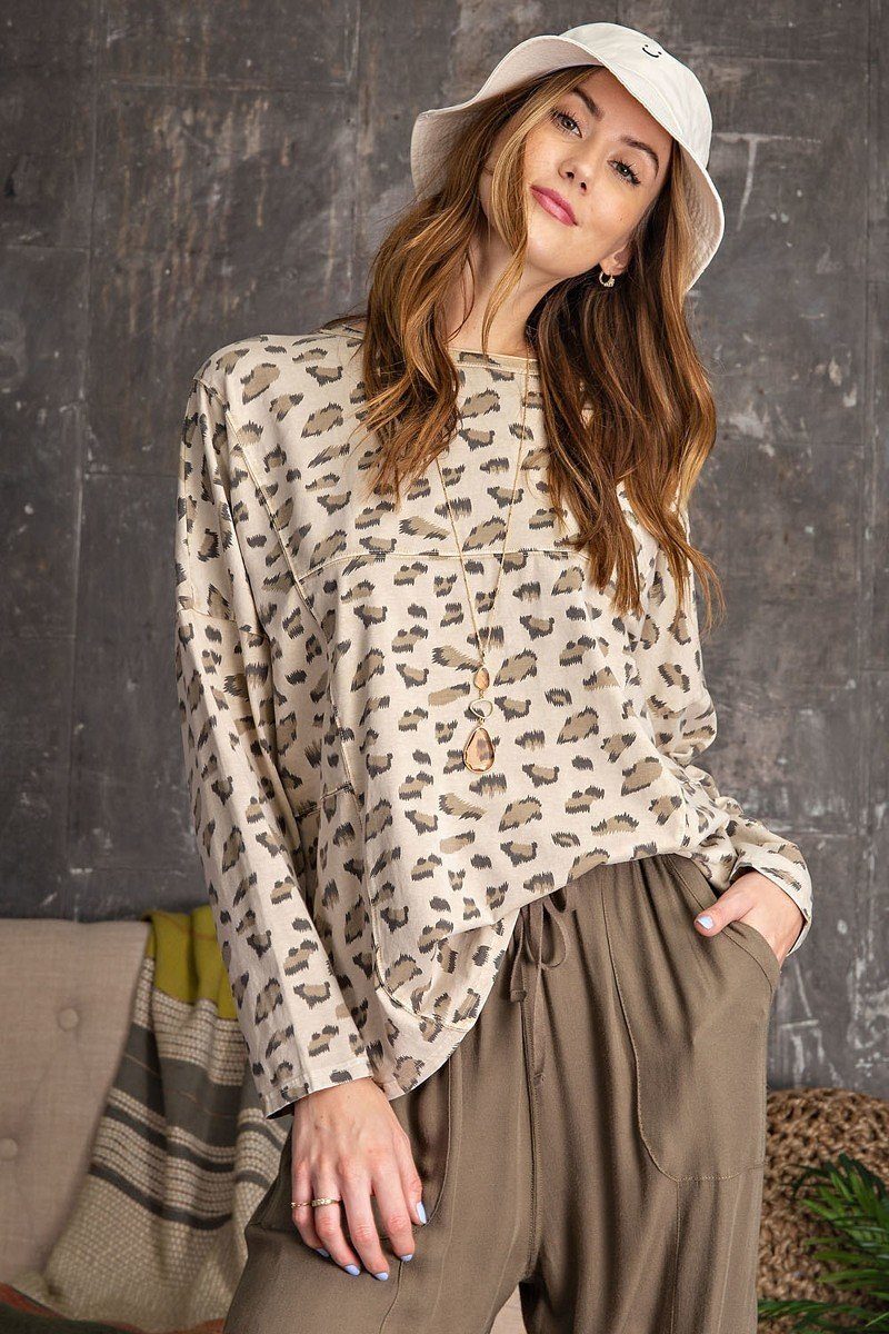 Leopard Printed Garment Dye Loose Fit Knit Top - It's a Girly Place