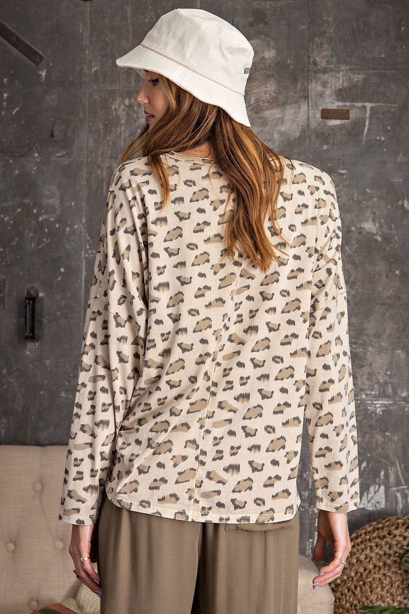 Leopard Printed Garment Dye Loose Fit Knit Top - It's a Girly Place