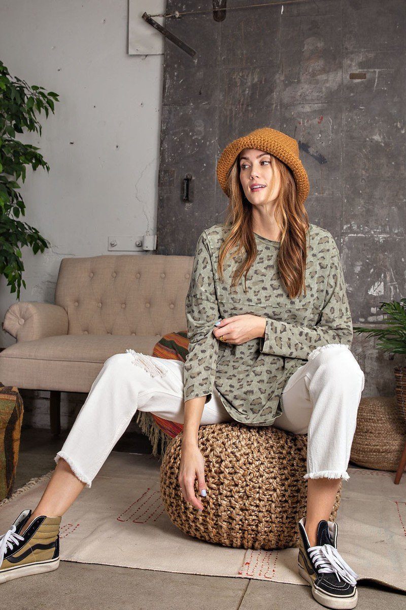 Leopard Printed Garment Dye Loose Fit Knit Top - It's a Girly Place