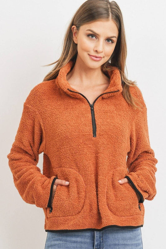Long Sleeve Half Zipper Pullover Loopie Terry - It's a Girly Place