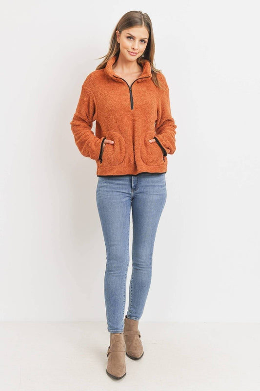 Long Sleeve Half Zipper Pullover Loopie Terry - It's a Girly Place