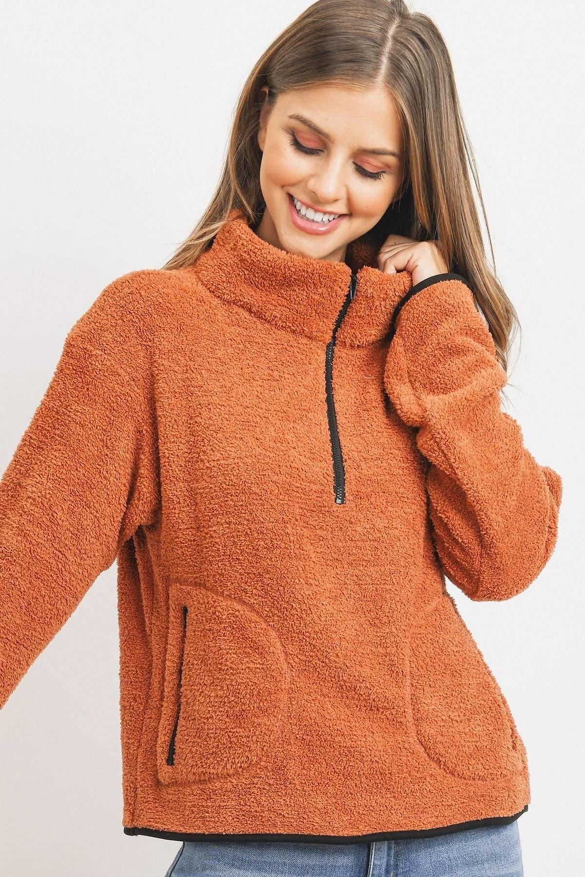 Long Sleeve Half Zipper Pullover Loopie Terry - It's a Girly Place