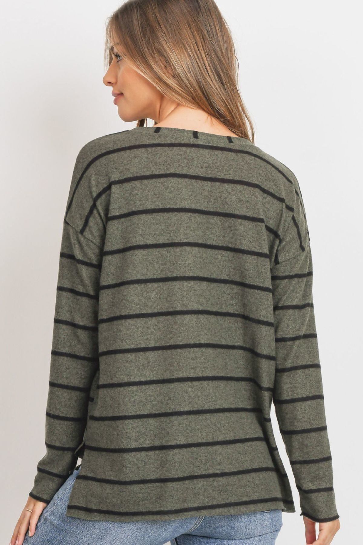 Striped Front Pocket Round Collar - It's a Girly Place