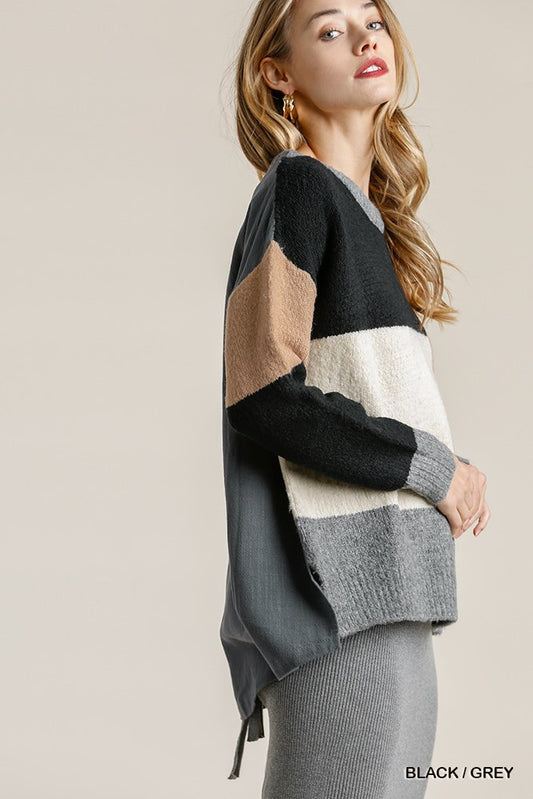 Colorblock Contrasted Cotton Fabric On Back Top With Side Slits And High Low Hem - It's a Girly Place