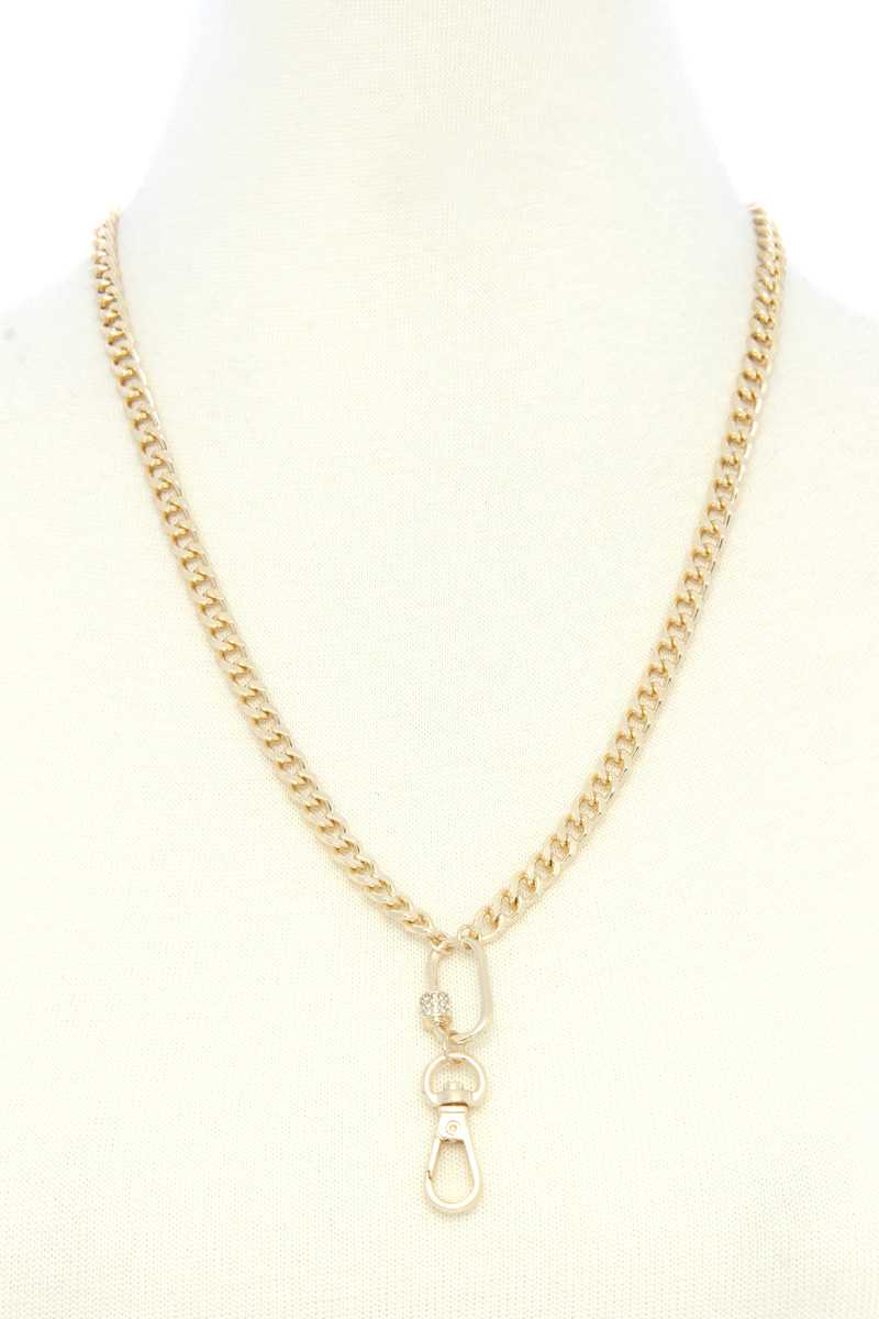 Oval Charm Curb Link Metal Necklace - It's a Girly Place