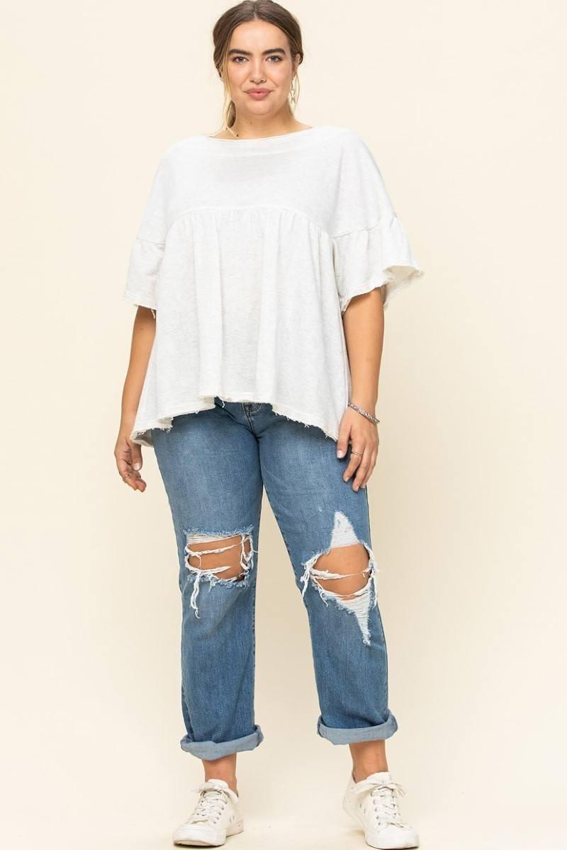 Solid French Pullover Terry Woven Top - It's a Girly Place