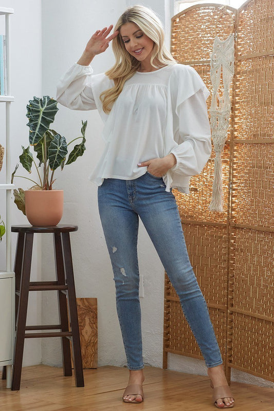 Draped Ruffle Longsleeve Top - It's a Girly Place