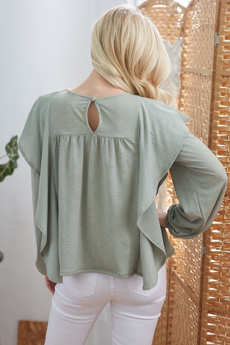 Draped Ruffle Longsleeve Top - It's a Girly Place
