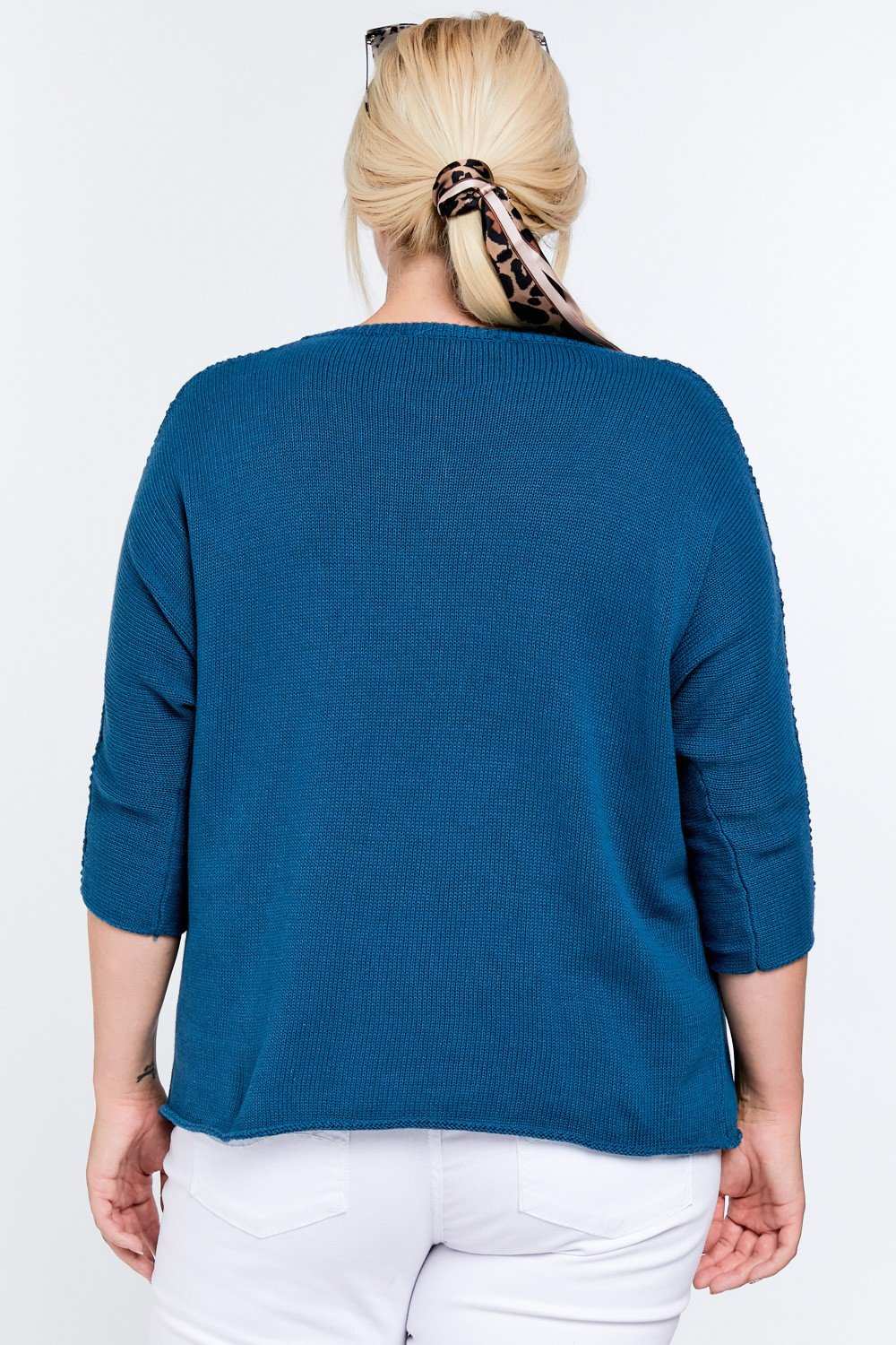 Solid Round Neck 3/4 Sleeve Sweater Top - It's a Girly Place