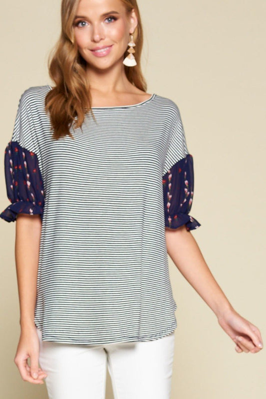 Cute Striped Curved Hem Casual Top - It's a Girly Place
