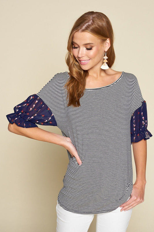 Cute Striped Curved Hem Casual Top - It's a Girly Place