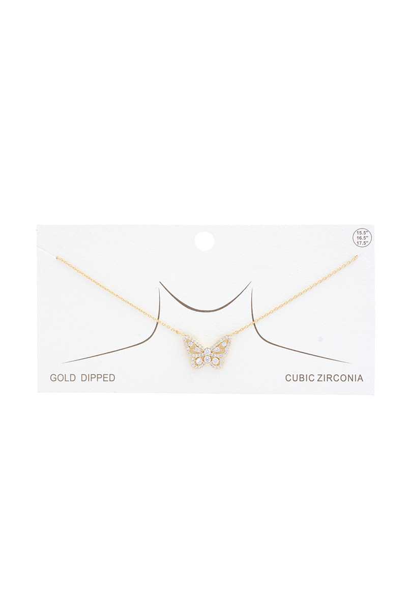 Rhinestone Butterfly Charm Gold Dipped Necklace - It's a Girly Place