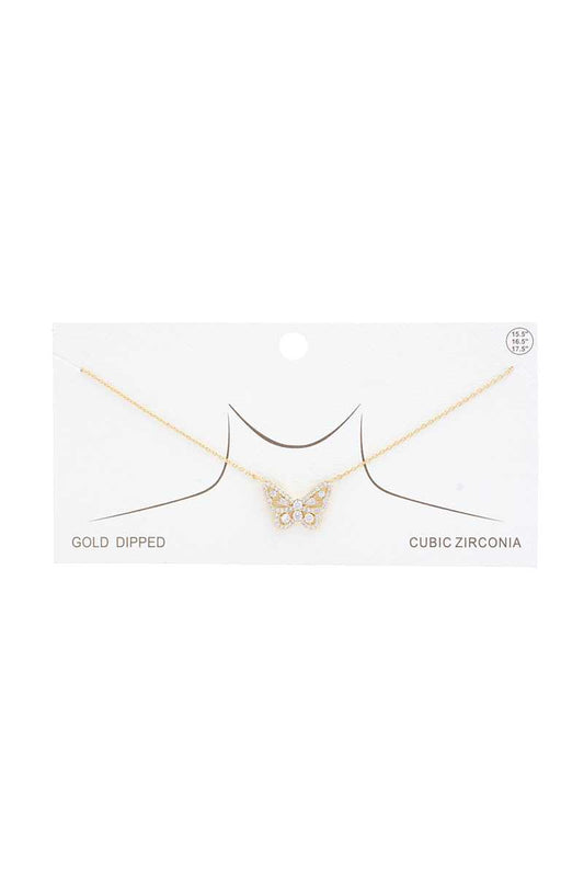 Rhinestone Butterfly Charm Gold Dipped Necklace - It's a Girly Place