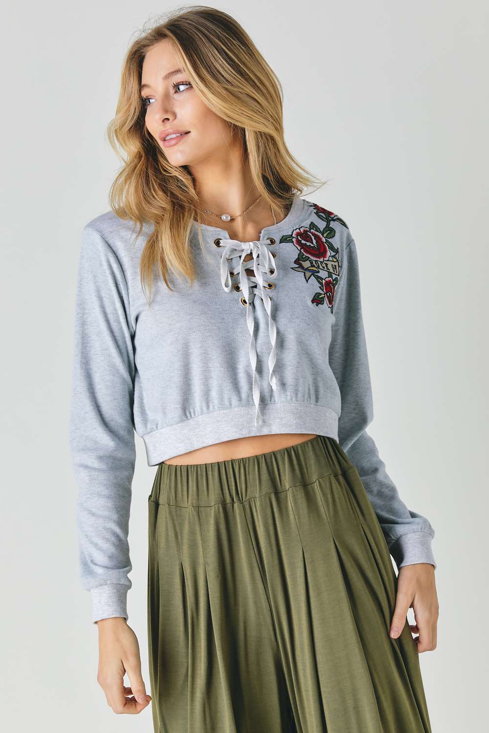 Floral Embroidered Cropped Sweatshirt - It's a Girly Place