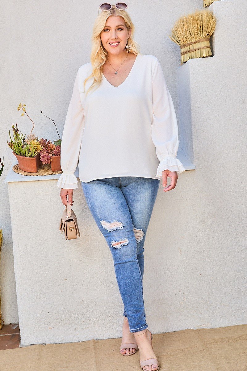 V Neck Tier Ruffle Sleeve Top - It's a Girly Place