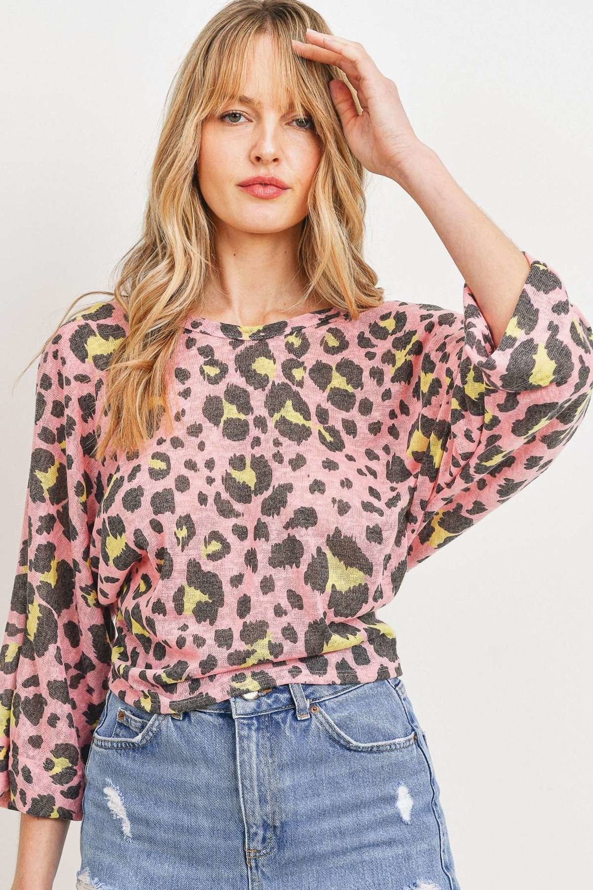 Leopard Knit Back Opened Short Sleeve Top - It's a Girly Place
