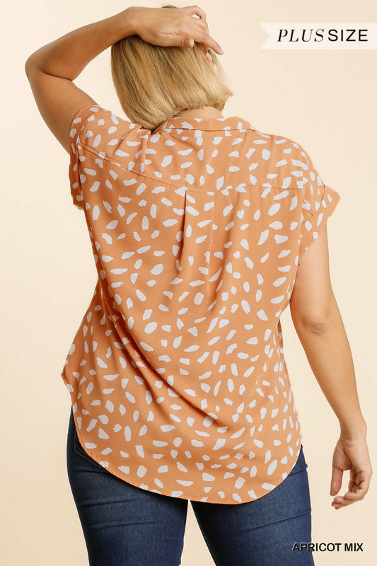 V-neck Dalmatian Print Button Front Top With Pocket Detail - It's a Girly Place