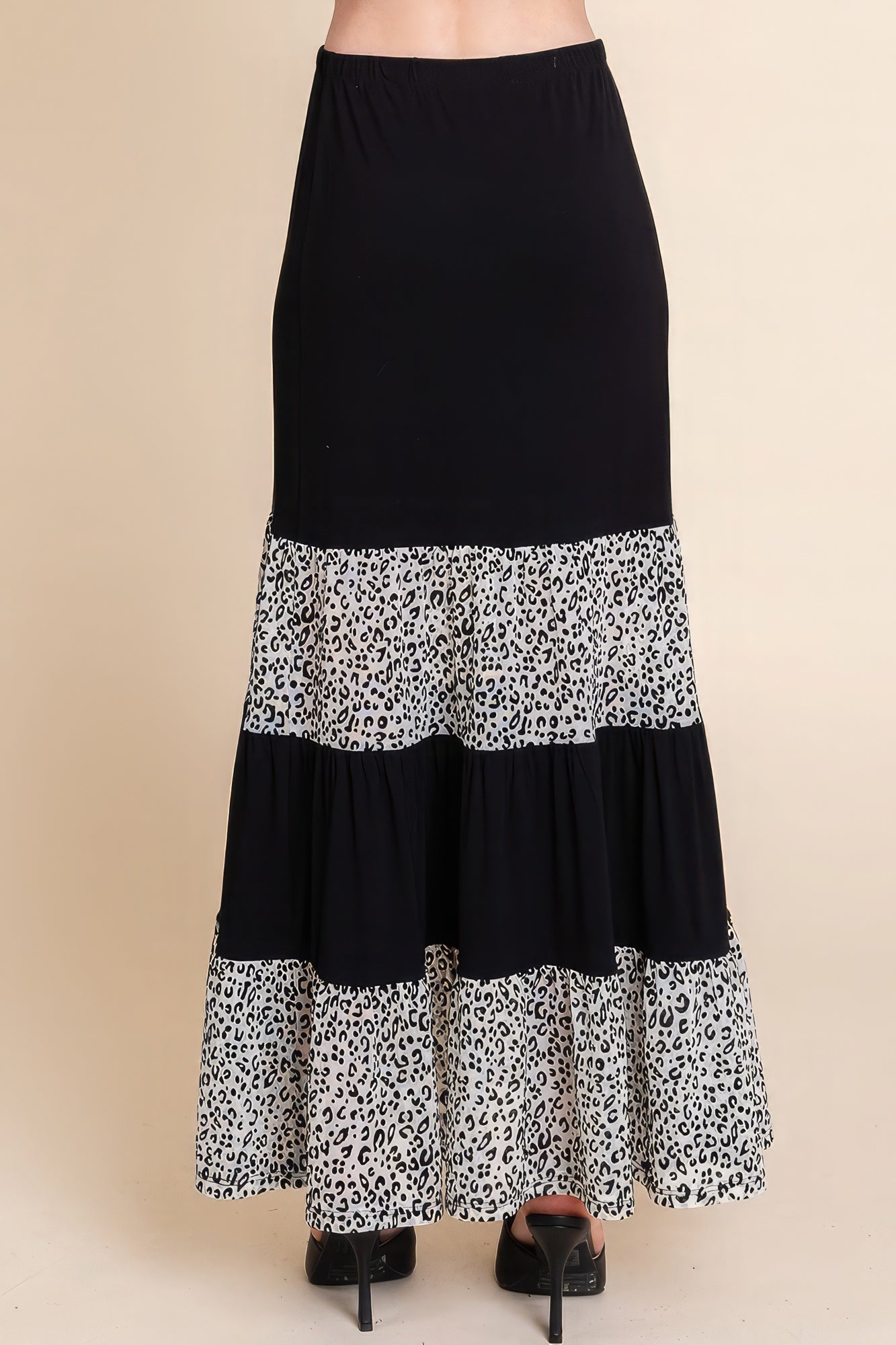 Long Tiered Contrast Fashion Skirt With Velvet Animal Print Mesh - It's a Girly Place