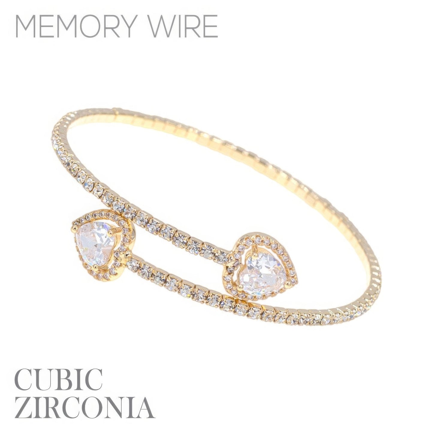 Rhinestone Heart Cz 1 Line Wire Cuff Bracelet - It's a Girly Place