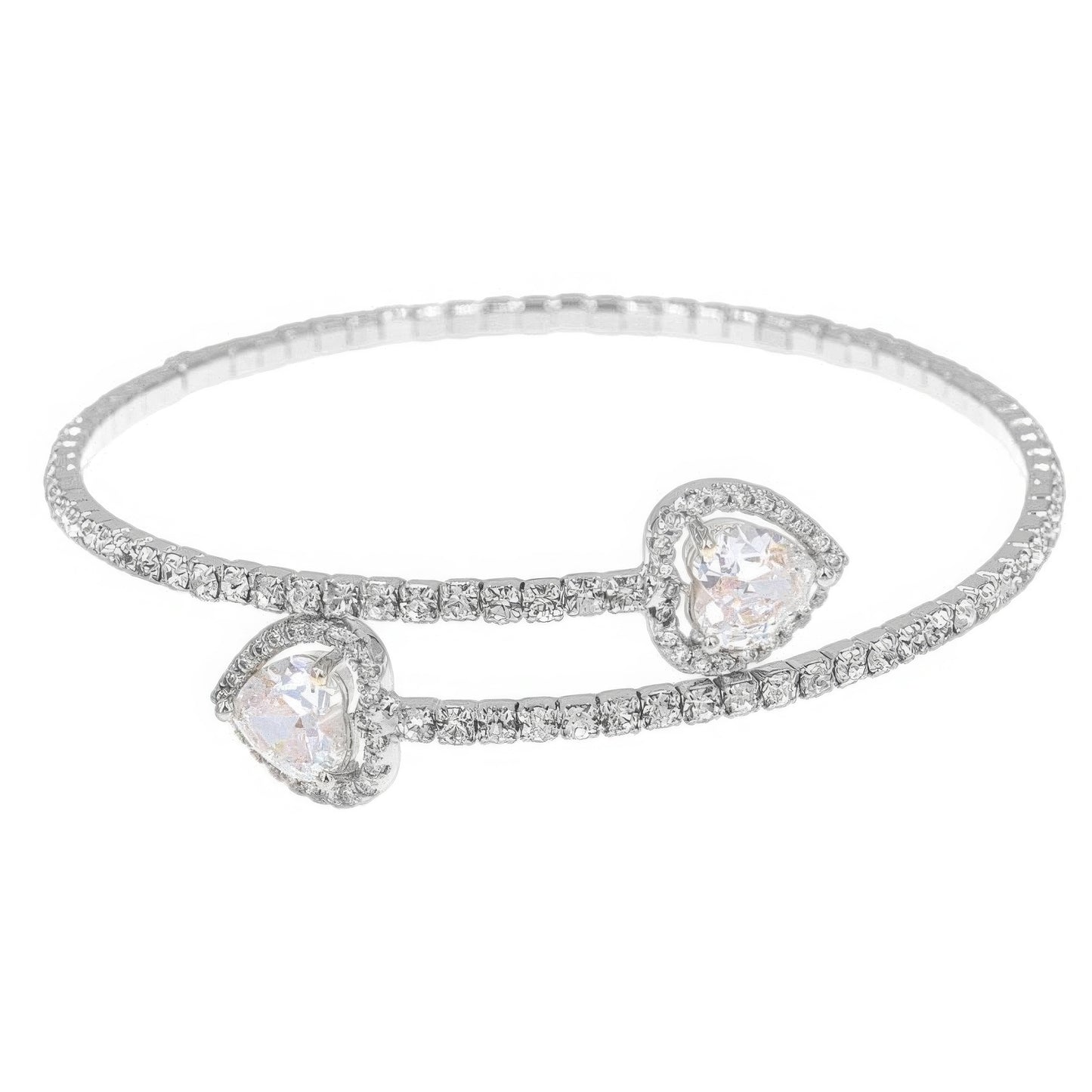Rhinestone Heart Cz 1 Line Wire Cuff Bracelet - It's a Girly Place