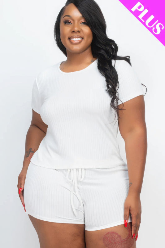 Plus Size Ribbed Short Sleeve Top&shorts Set - It's a Girly Place