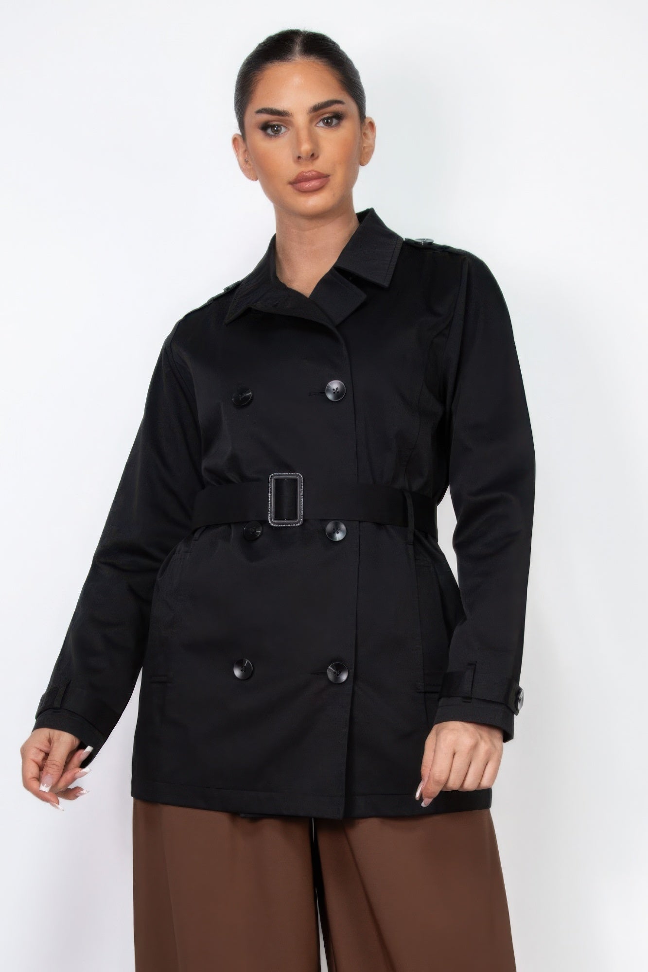 Double-breasted Notch Belted Coat - It's a Girly Place