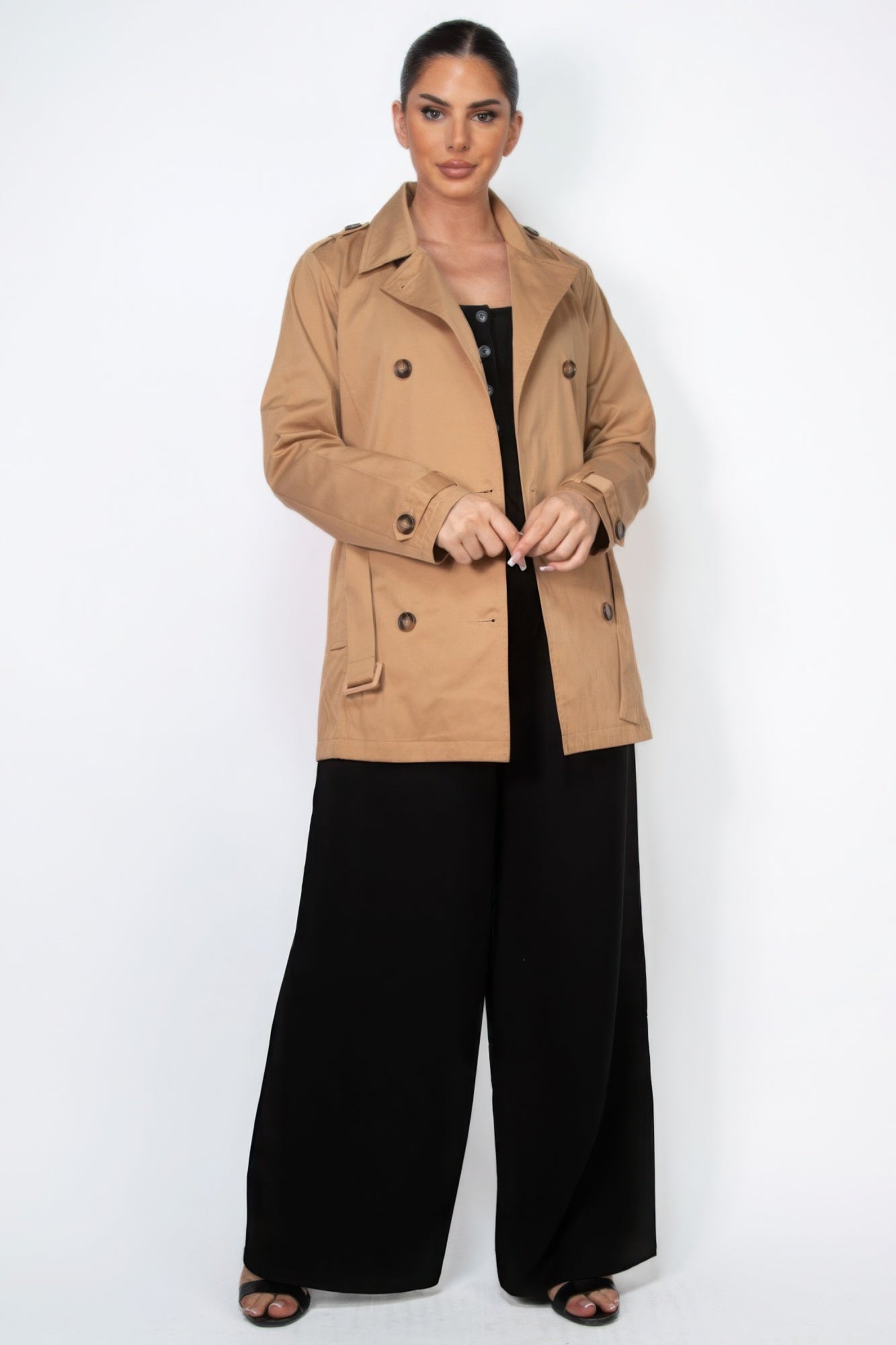 Double-breasted Notch Belted Coat - It's a Girly Place