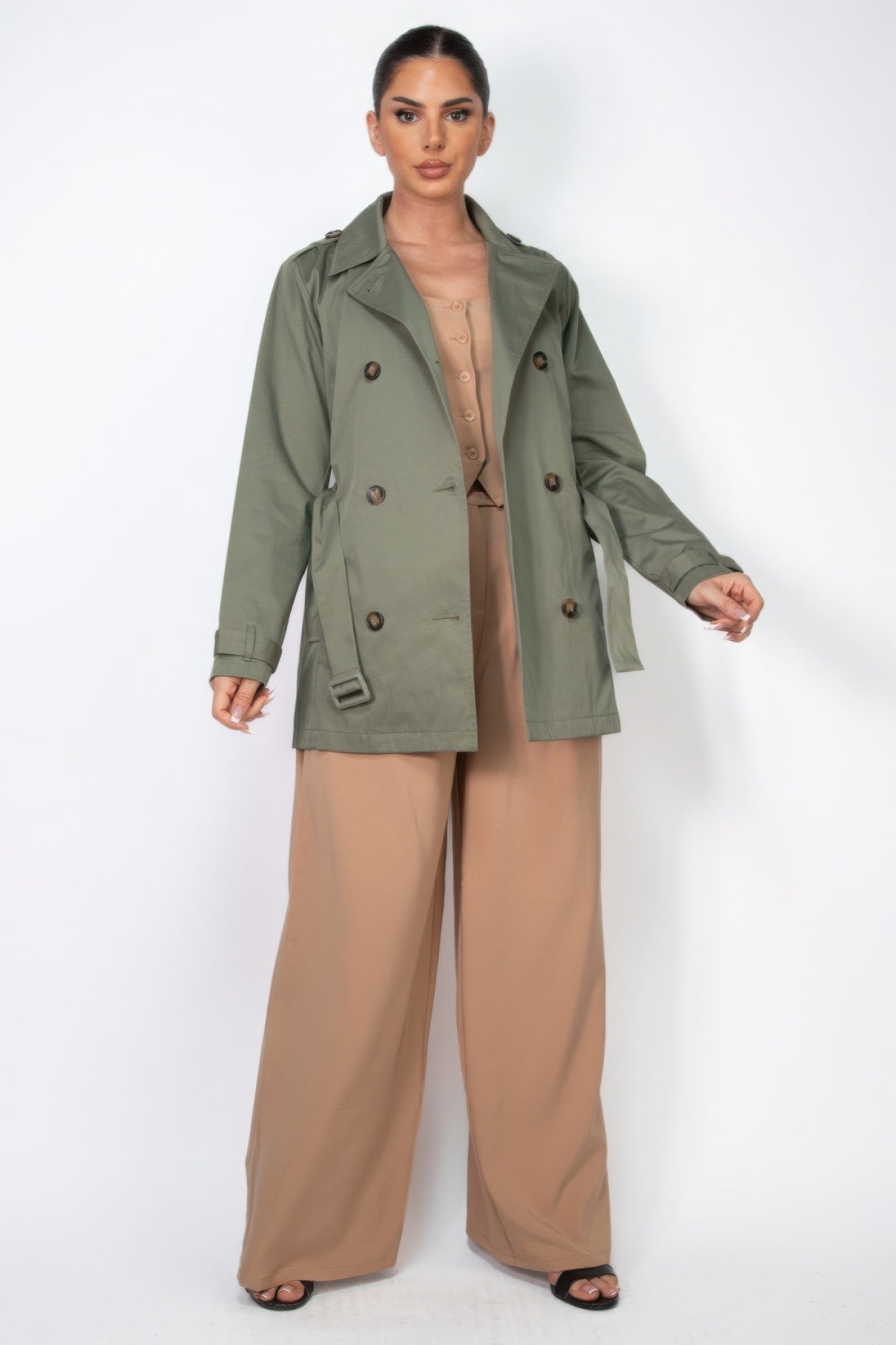 Double-breasted Notch Belted Coat - It's a Girly Place