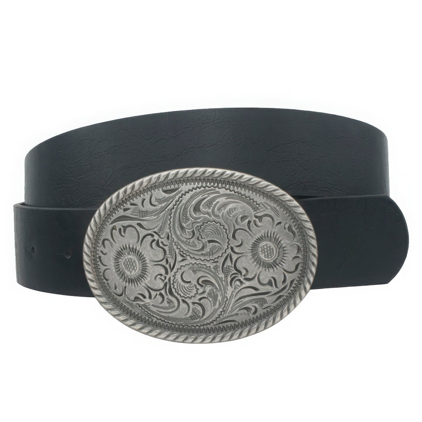 Flower Embossed Oval Buckle Vintage Strap Belt - It's a Girly Place