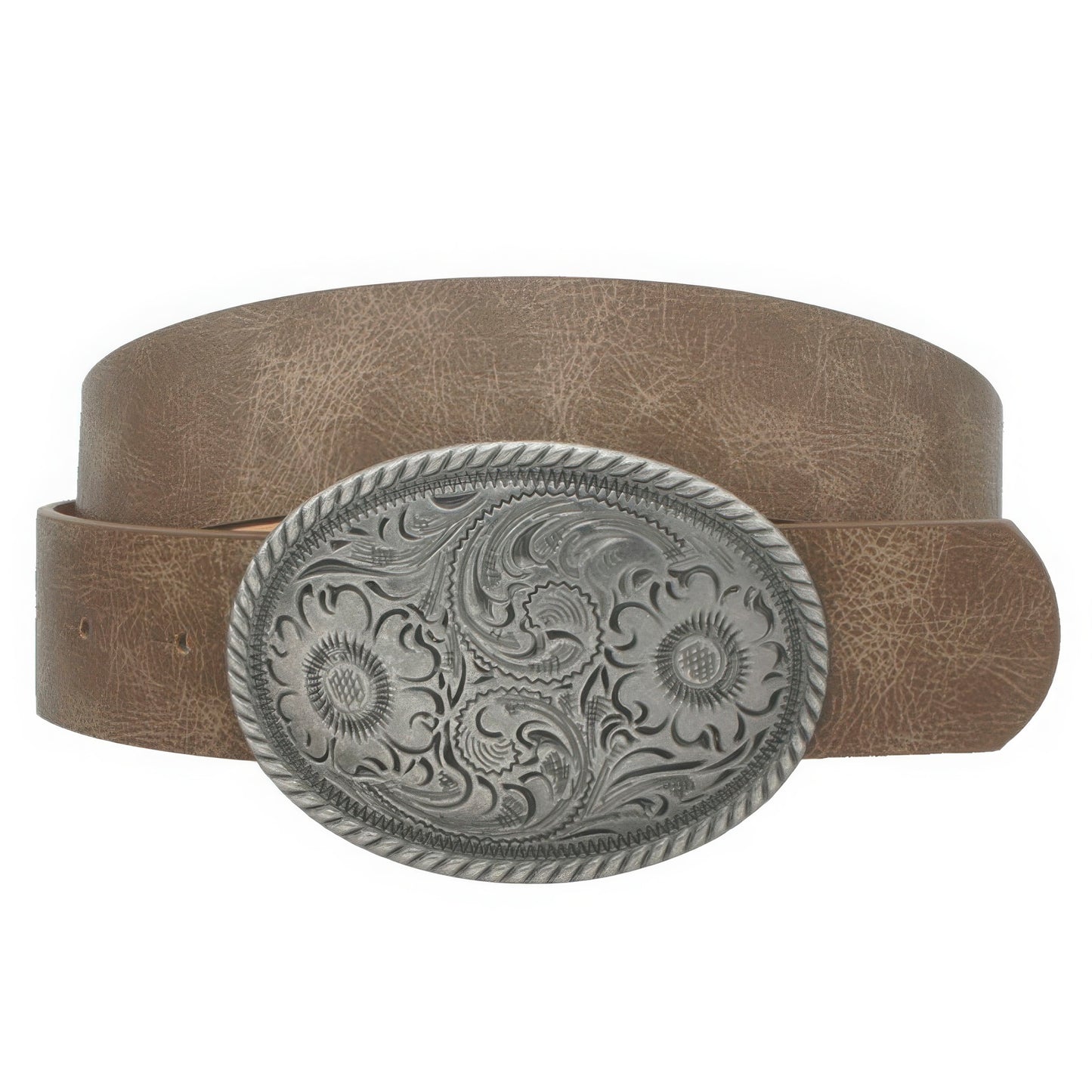 Flower Embossed Oval Buckle Vintage Strap Belt - It's a Girly Place