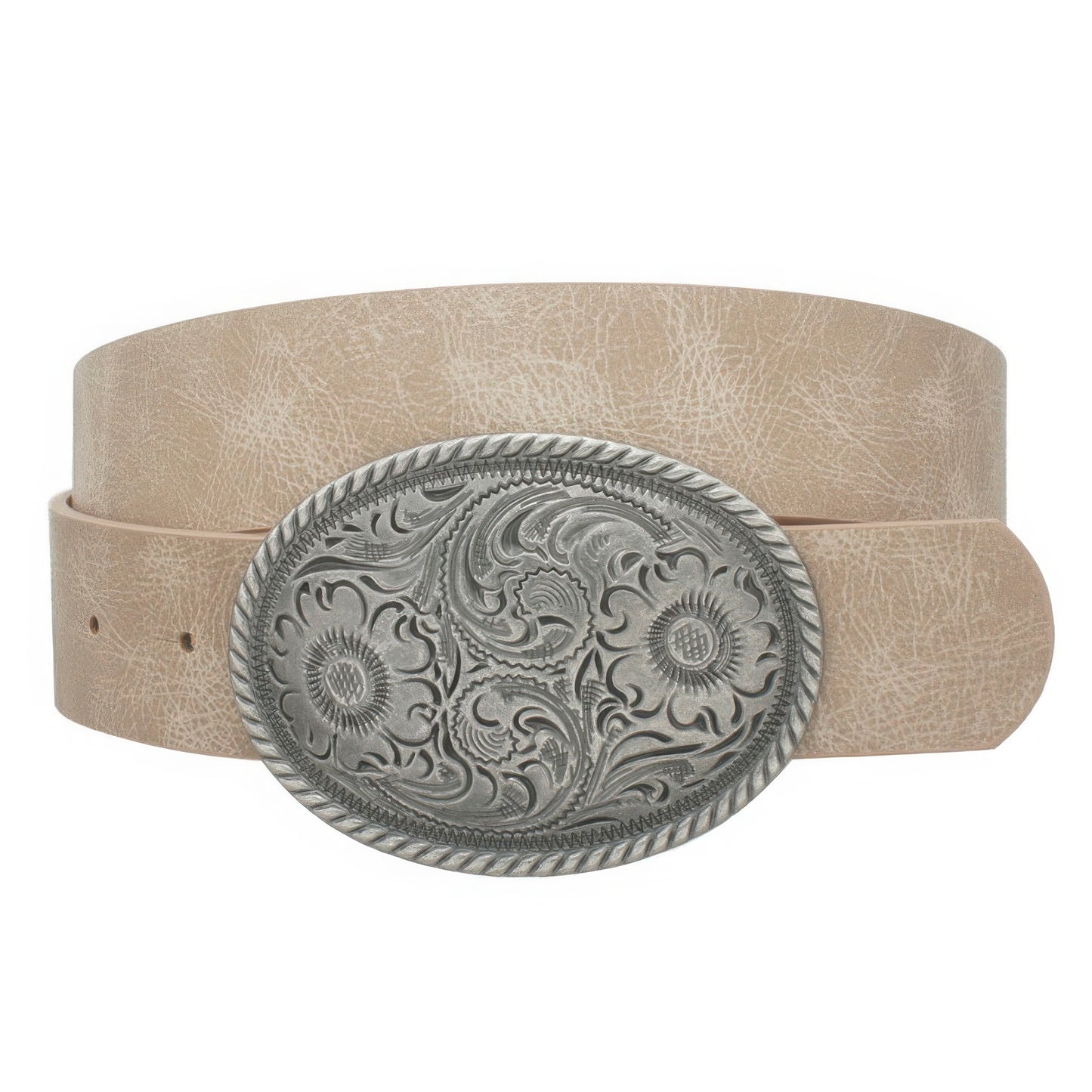 Flower Embossed Oval Buckle Vintage Strap Belt - It's a Girly Place