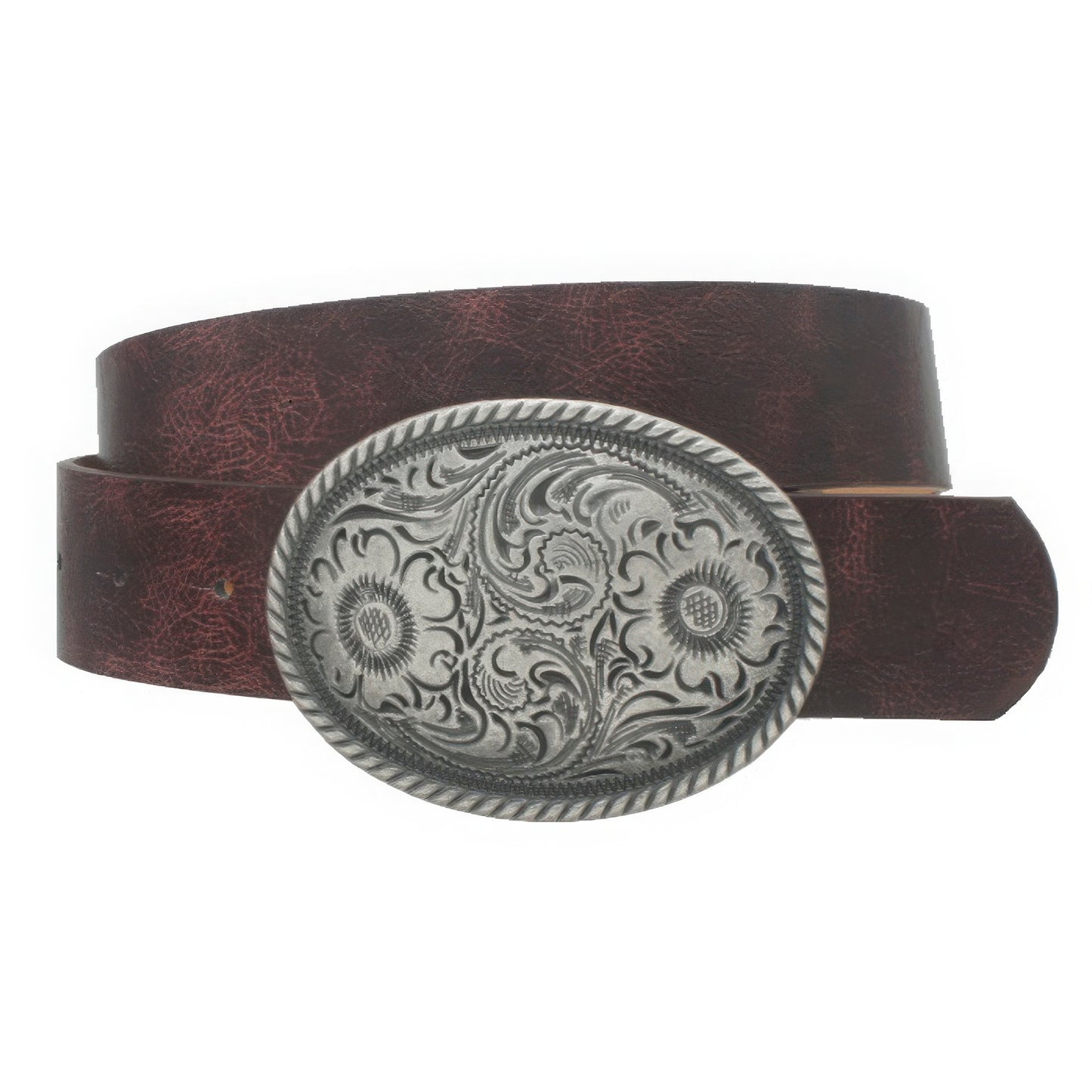 Flower Embossed Oval Buckle Vintage Strap Belt - It's a Girly Place