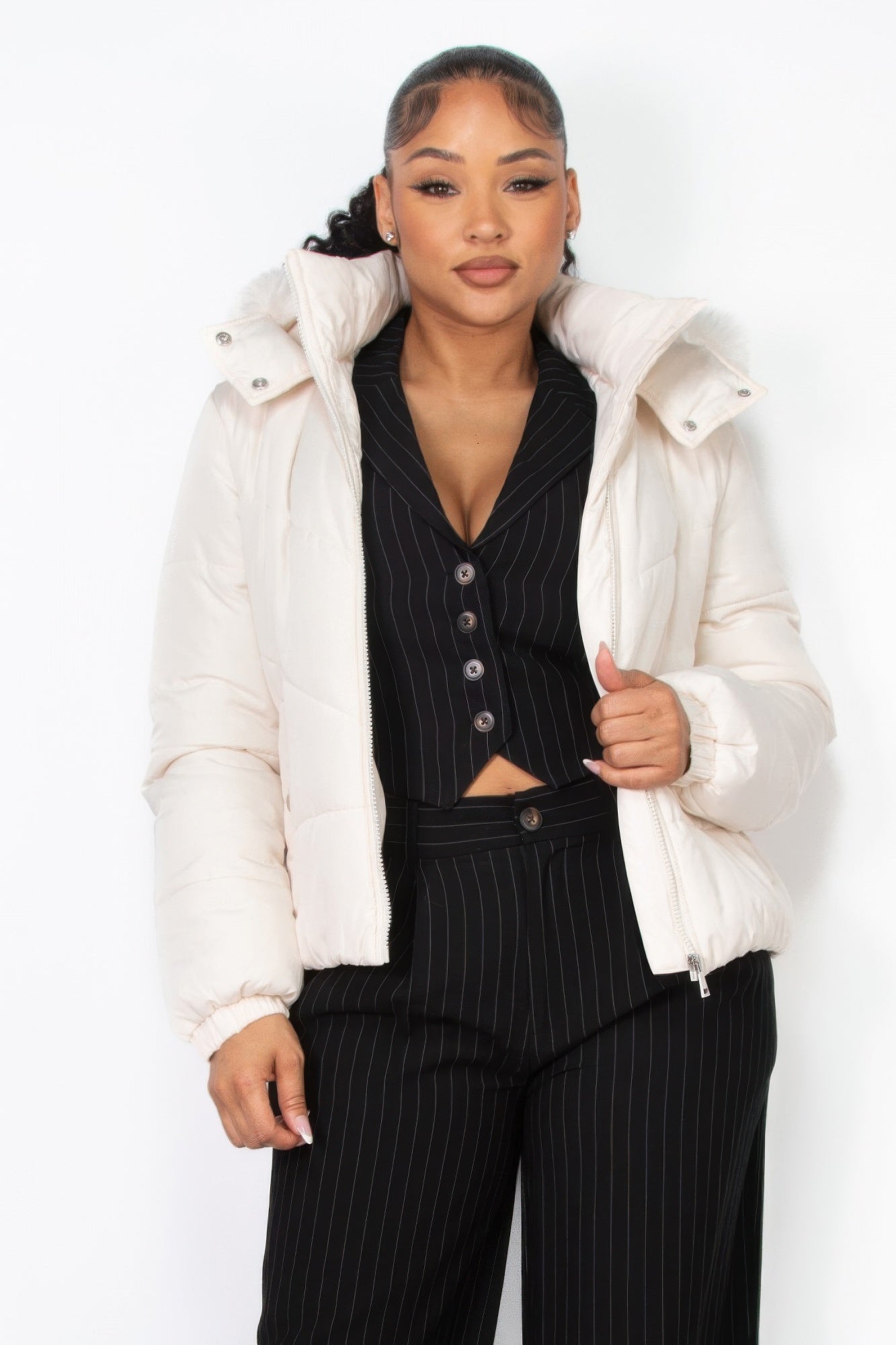 Insulated Zip-up Faux Fur Hooded Jacket - It's a Girly Place