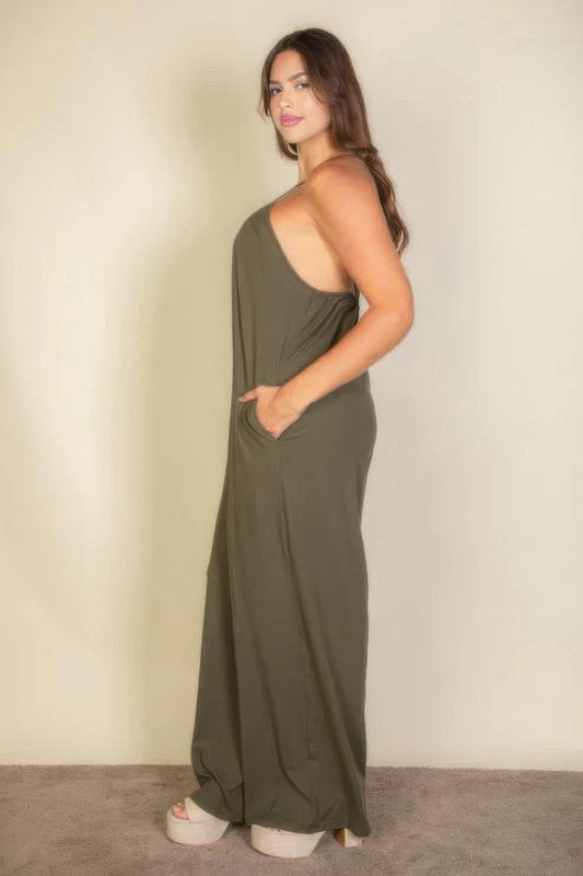 Plus spaghetti strap solid wide jumpsuit - It's a Girly Place