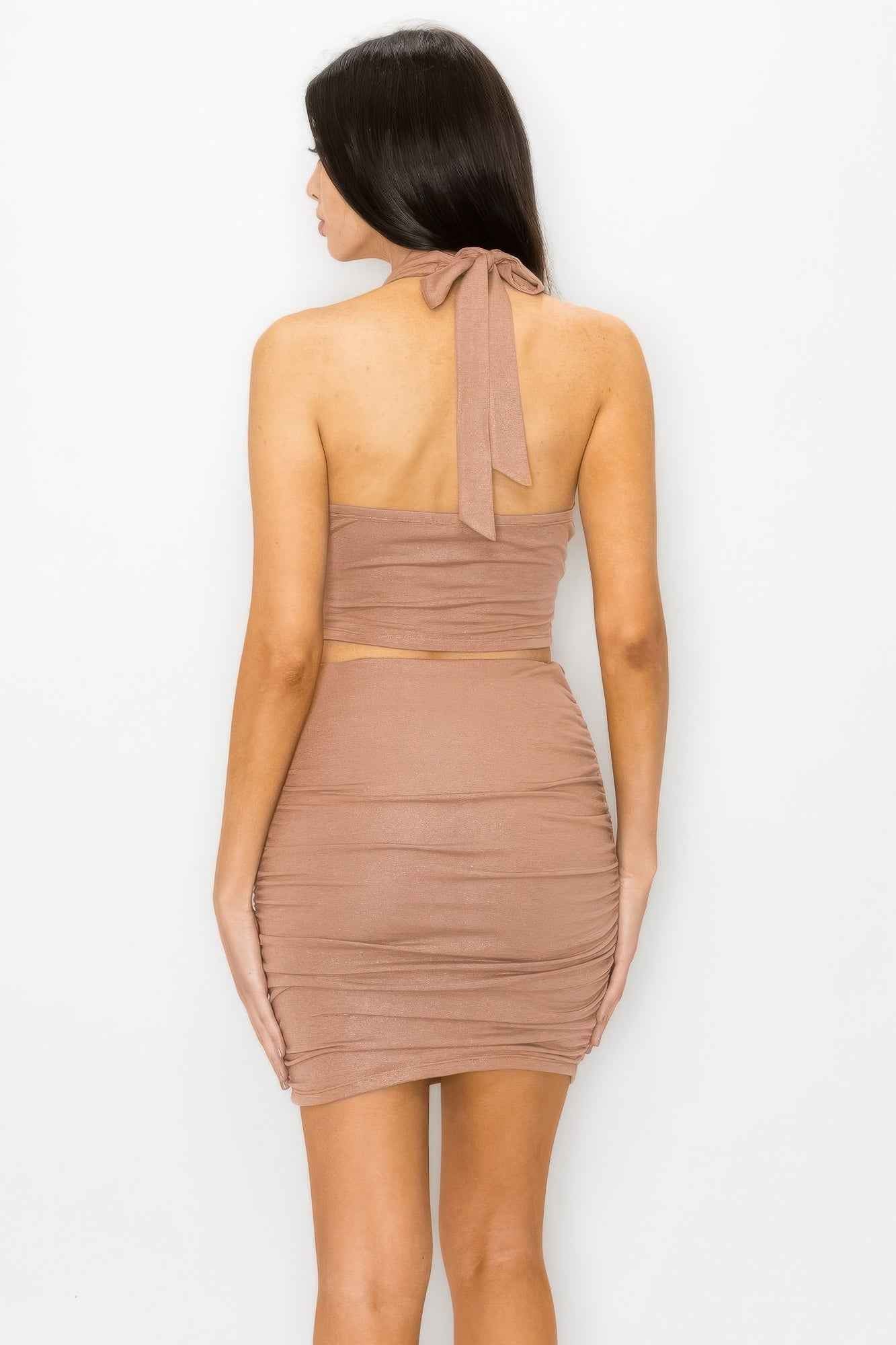 Glittered Tie Top & Ruching Skirts Set