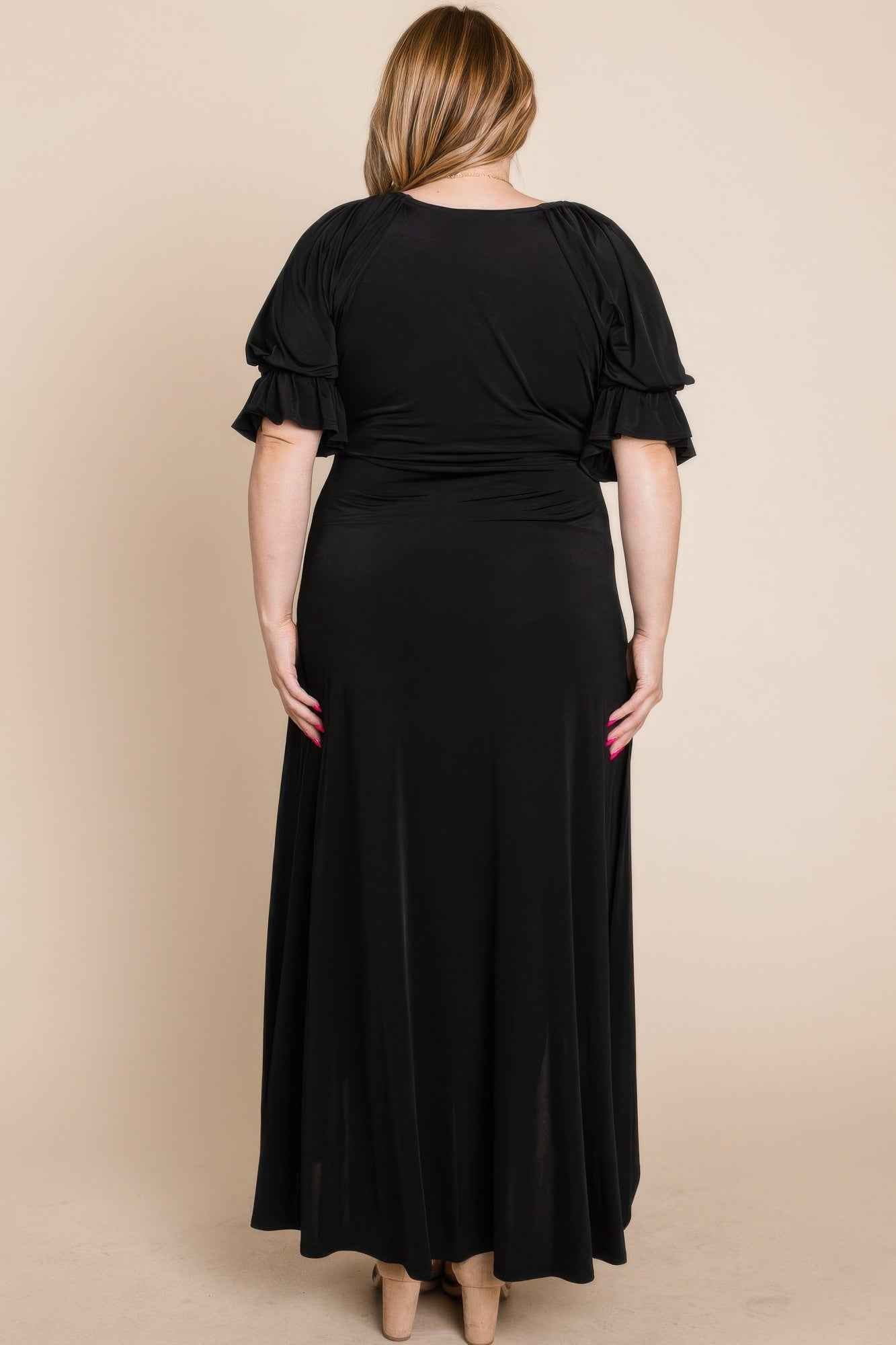 Plus Size Solid Venezia Faux Wrap Maxi Dress